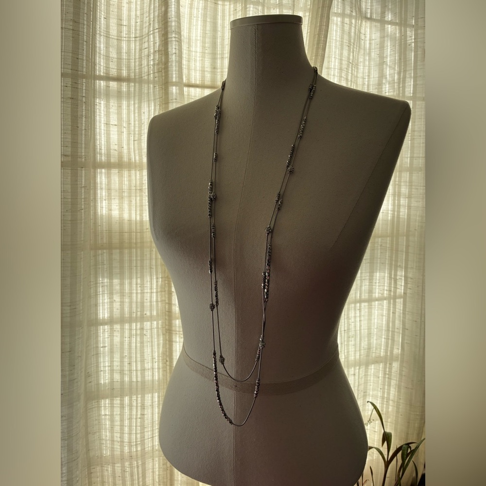 BOGO Chico's Long Layered Hematite Bead Necklace - Dark Gray